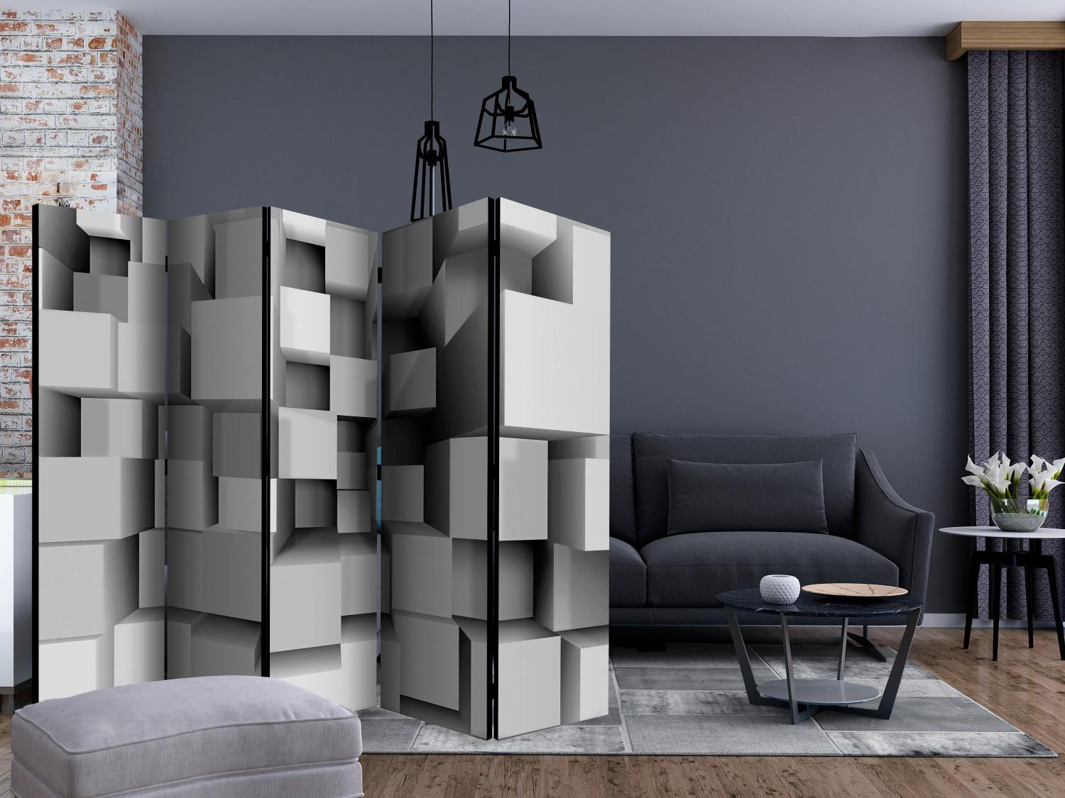 Room Divider Mechanical Symmetry II - abstract gray geometric figures in 3D