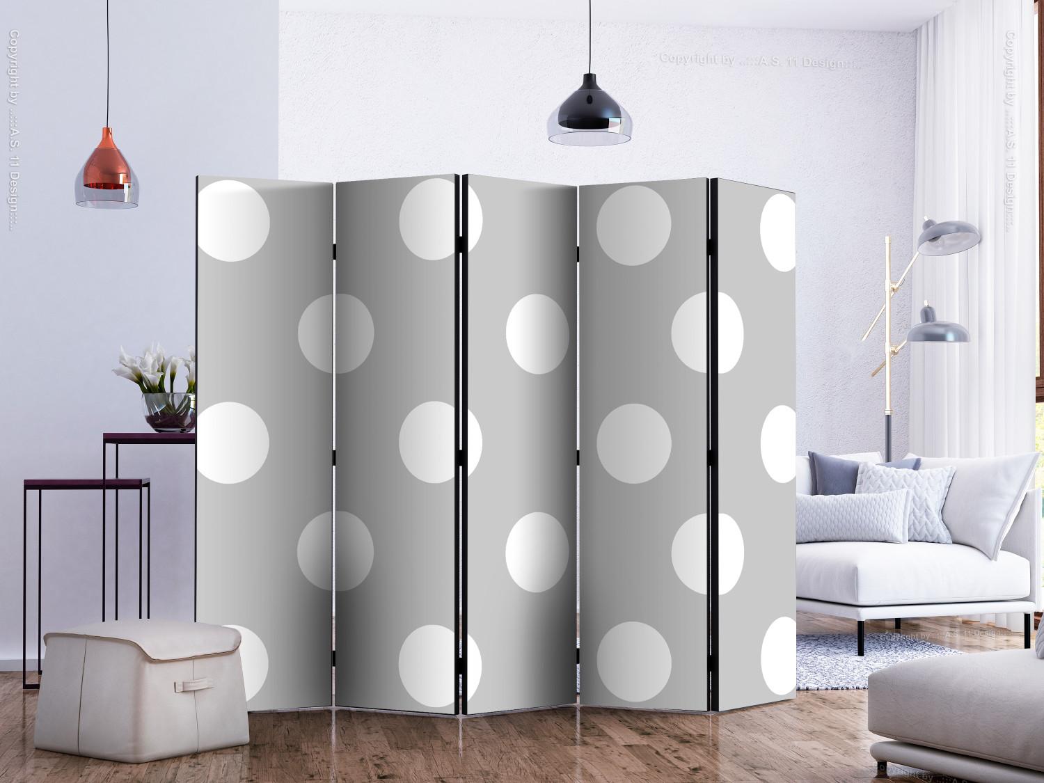 Room Divider Charming Polka Dots II - gray solid texture with multiple white circles