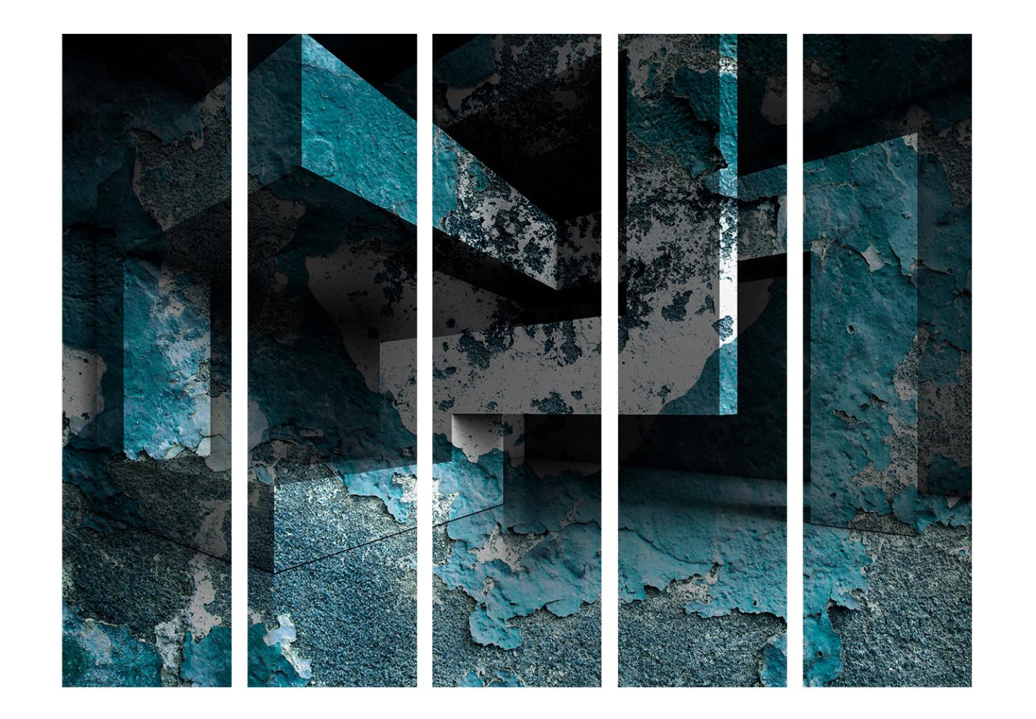 Room Divider Azure Geometry II - figures with blue motif of peeling paint