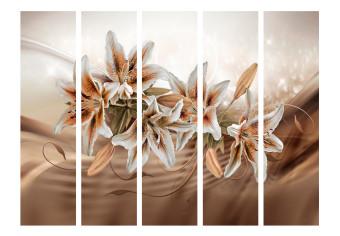 Room Divider Chocolate Lilies II - white-orange flowers on an abstract background