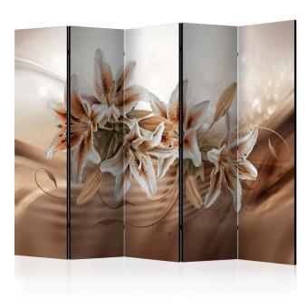 Room Divider Chocolate Lilies II - white-orange flowers on an abstract background