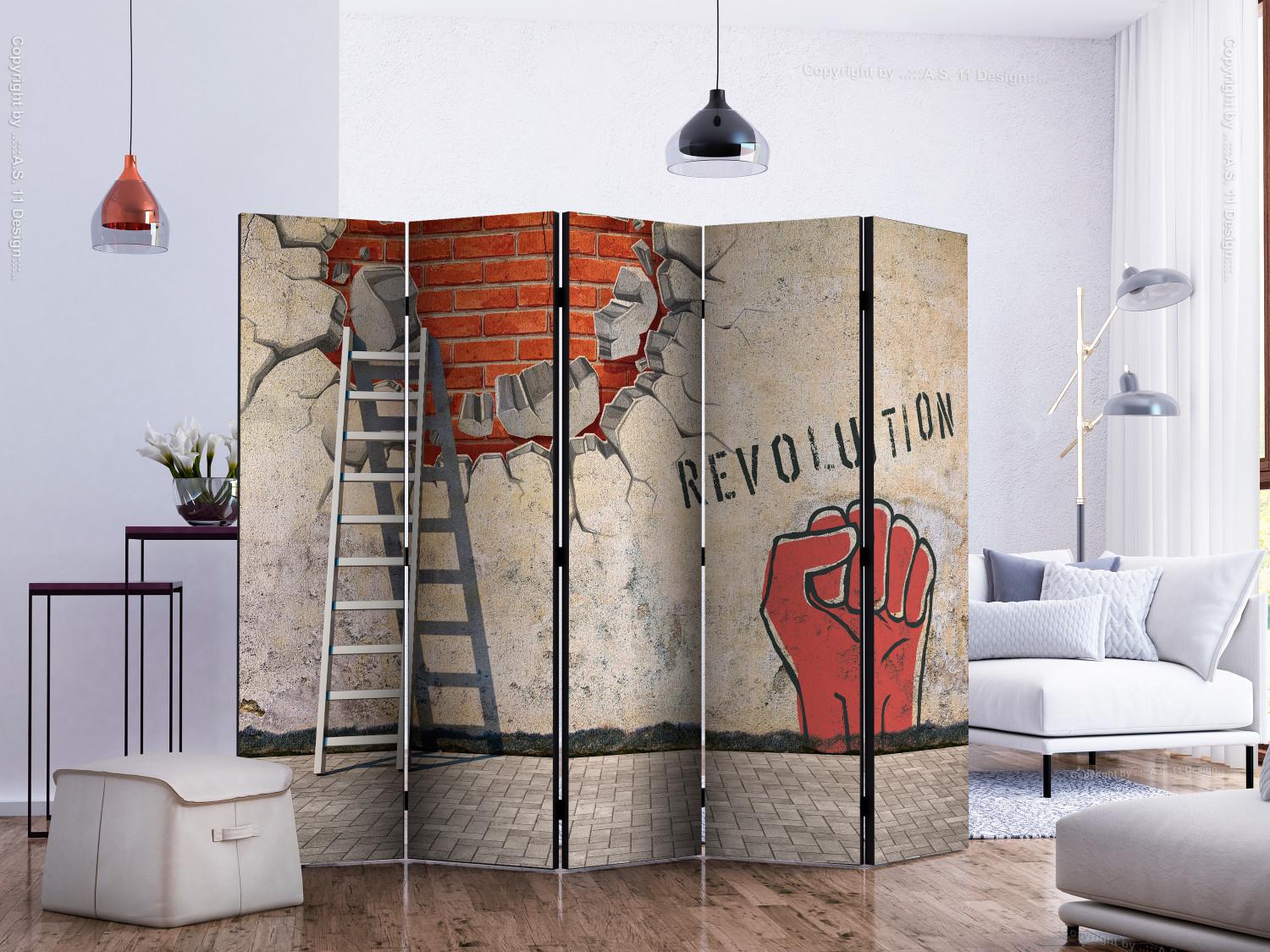 Room Divider Invisible Hand of Revolution II - wall with a mural of a brick hole