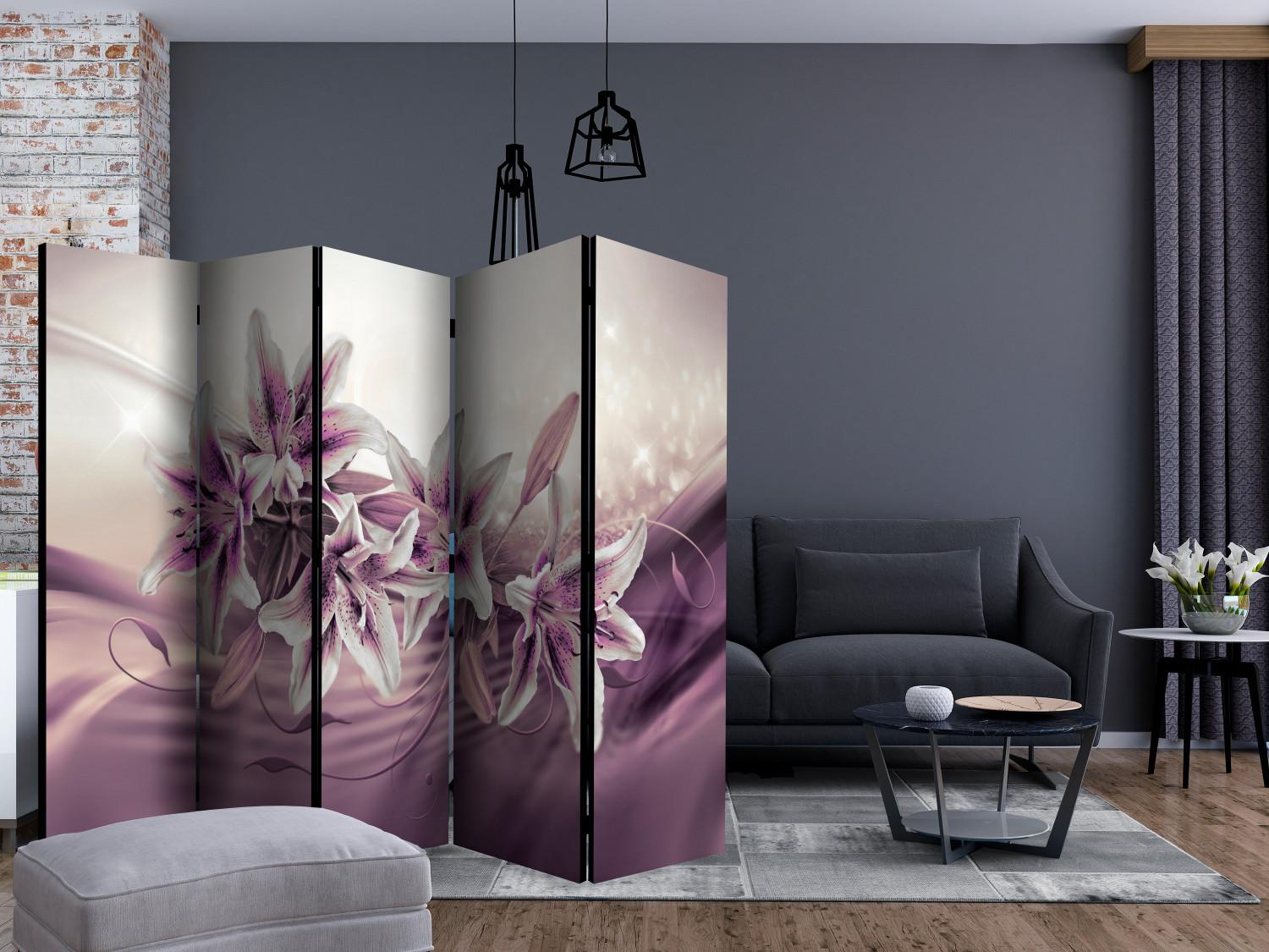 Room Divider Purple Discretion II - romantic bouquet of purple lily flowers