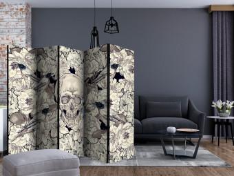 Room Divider Inspired by Art Nouveau II - composition of skull and flowers in retro style