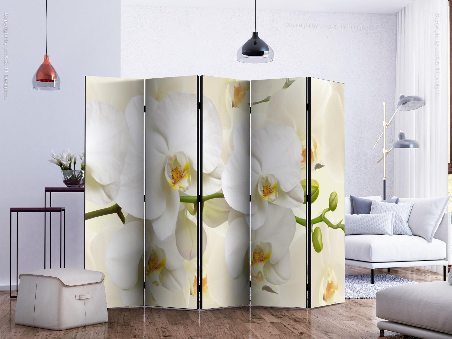 Room Divider Orchid Branch II - composition of white lily flowers on a light background