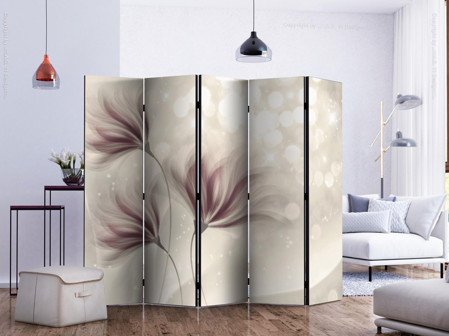 Room Divider Luminous Morning II - abstract flowers with a purple accent