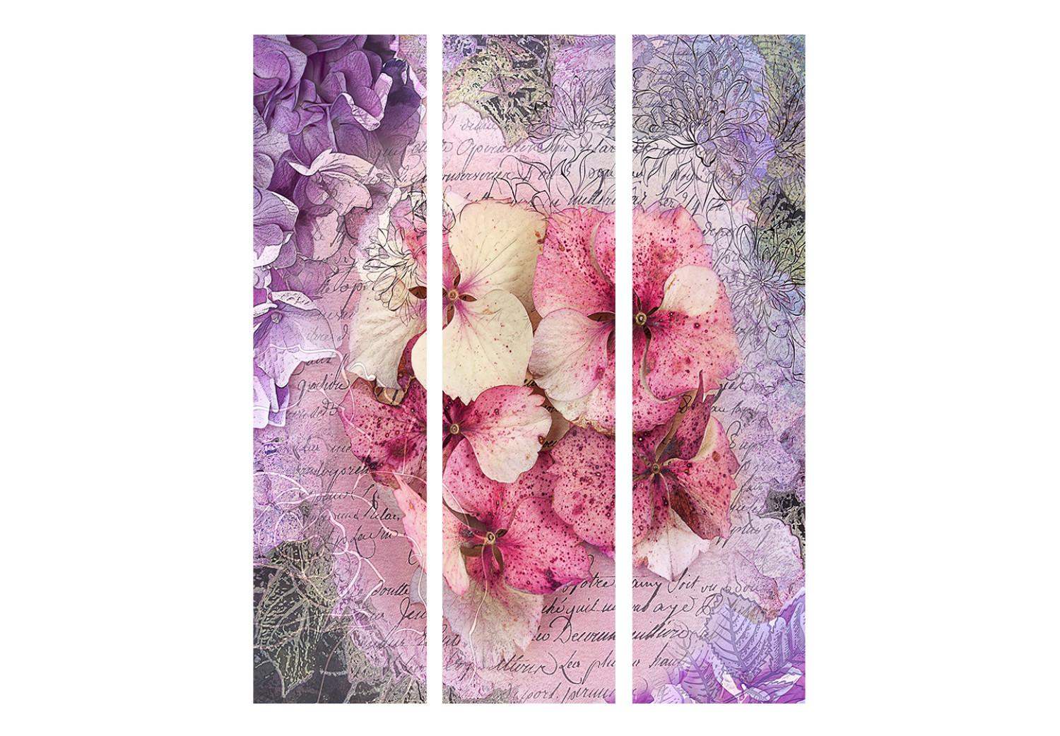 Room Divider Memory - flowers in a colorful composition on a retro-themed background