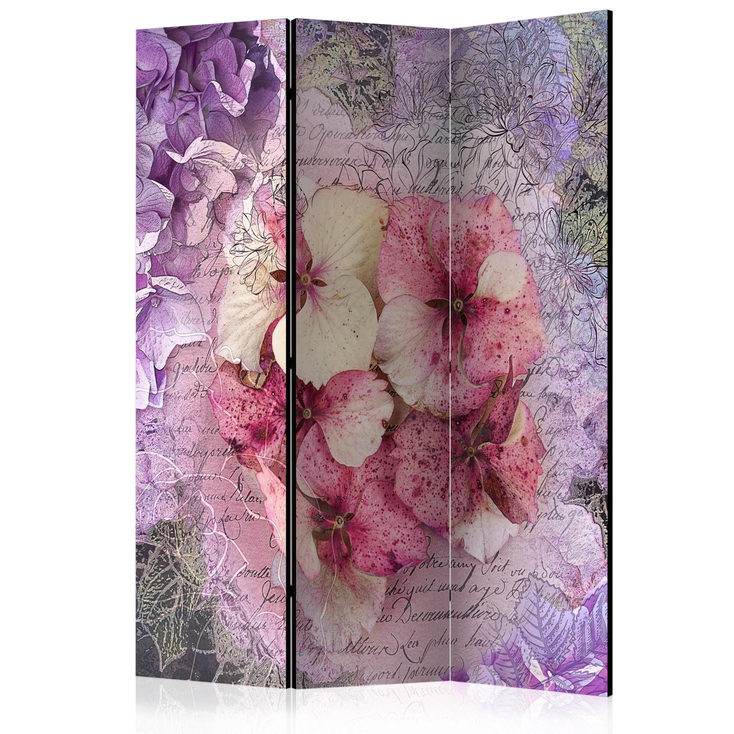 Room Divider Memory - flowers in a colorful composition on a retro-themed background