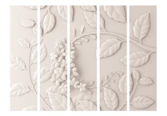 Room Divider Paper Flowers (Cream) II - botanical patterns on a beige background