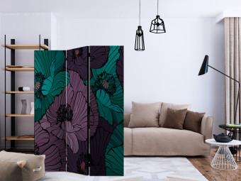 Room Divider Flower Bed - blue and lilac poppy flowers in a comic style