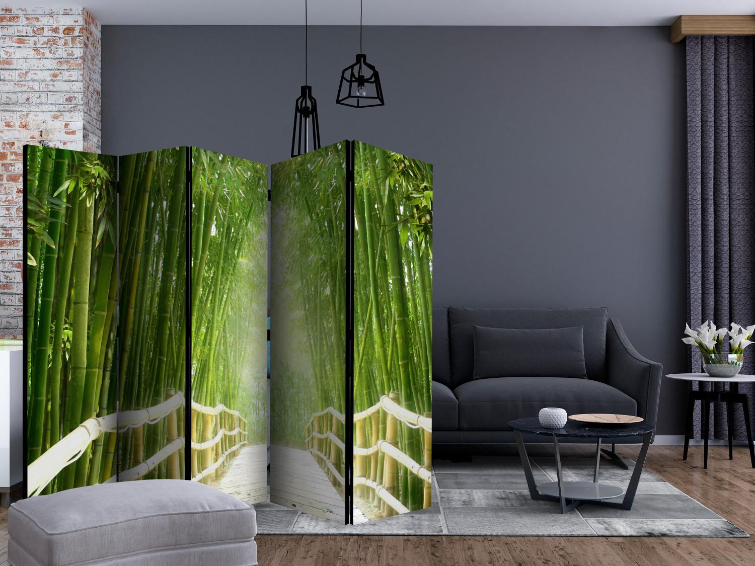 Room Divider Magical Green World II - wooden bridge amidst a bamboo forest