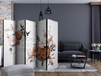 Room Divider Dreamer's House II - romantic flowers on a wooden background with inscriptions