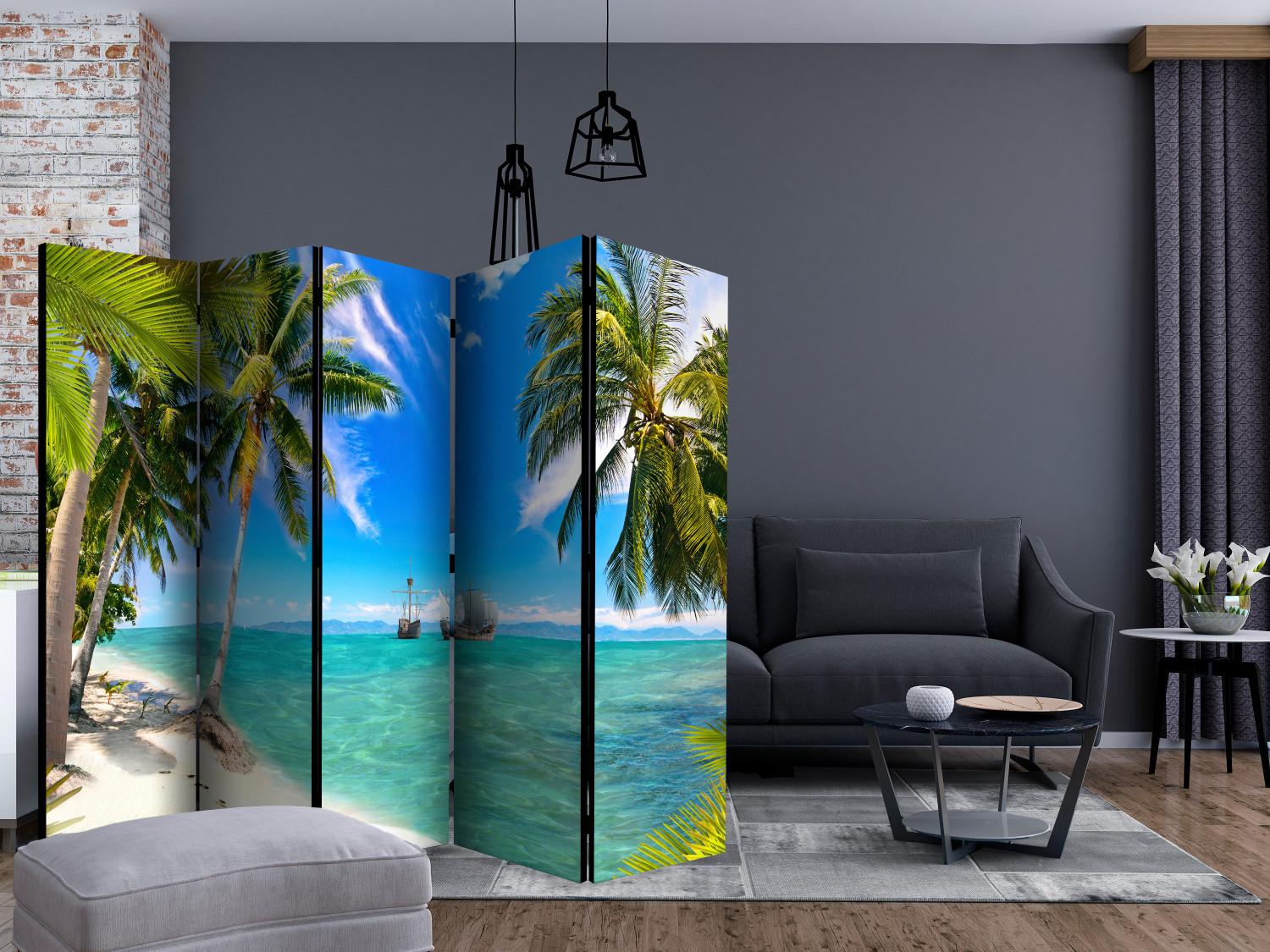 Room Divider Lost Ships II - beach and blue ocean landscape with ships