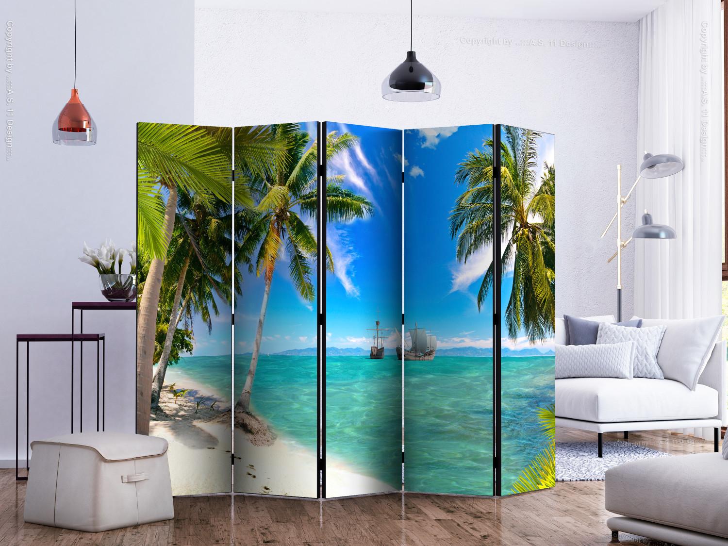 Room Divider Lost Ships II - beach and blue ocean landscape with ships