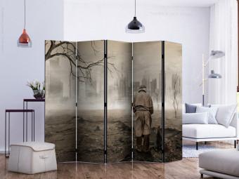 Room Divider Ghost's City II (5-piece) - cracked earth and sepia architecture