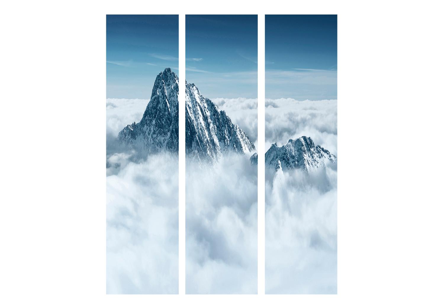 Room Divider Mountain Peak in Clouds (3-piece) - winter landscape of snowy rocks