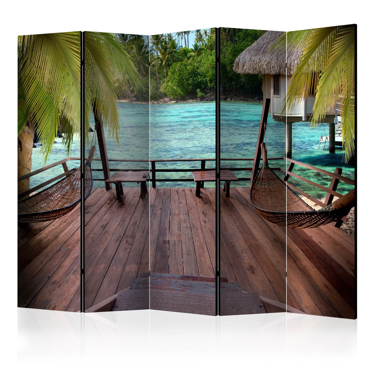 Room Divider Summer Retreat II (5-piece) - view of the sea and tropical palm trees