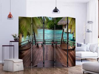 Room Divider Summer Retreat II (5-piece) - view of the sea and tropical palm trees