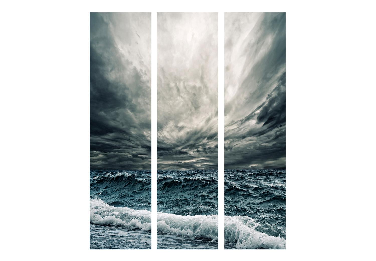 Room Divider Ocean Waves (3-piece) - turbulent ocean waves and stormy sky