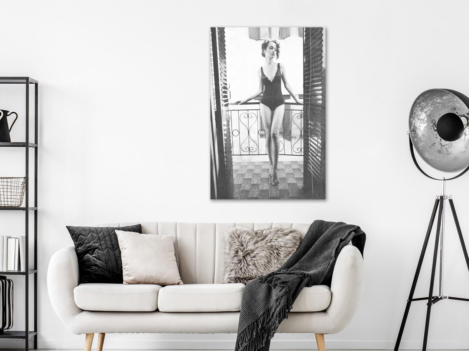 Canvas Woman on balcony - glamour style black and white photography