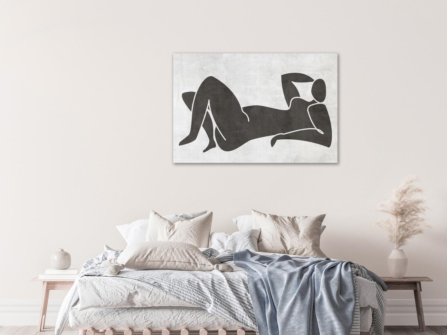 Canvas Lying woman - black and white graphic in scandi boho style
