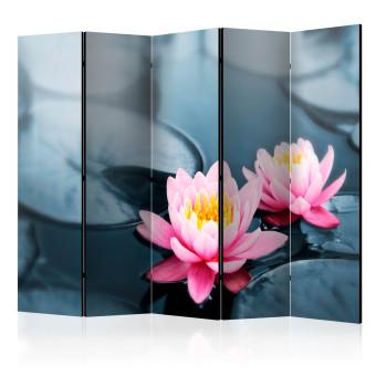 Room Divider Lotus Blossoms II (5-piece) - pink lotus flowers on water