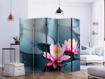 Room Divider Lotus Blossoms II (5-piece) - pink lotus flowers on water