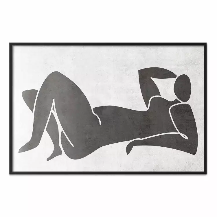 Reclining Goddess - black and white silhouette of a reclining woman in boho style