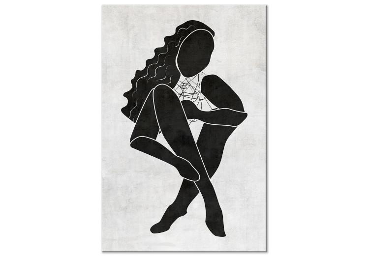 Seated woman figure - black woman silhouette on grey background