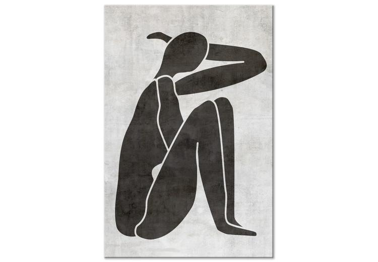 Pensive woman silhouette - black-white graphic in scandi boho style