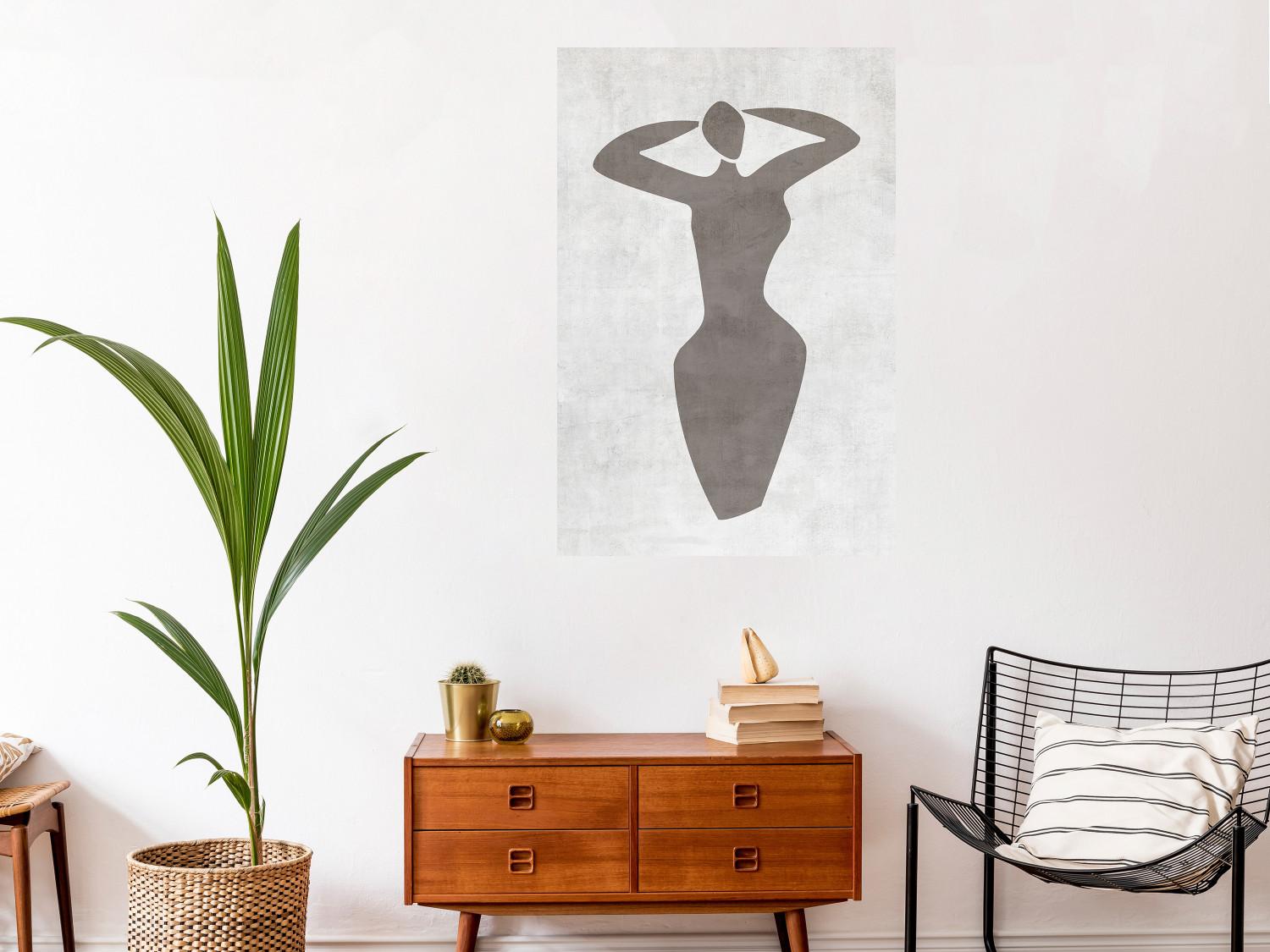 Poster Dancing Woman - black silhouette of a dancing woman on a gray background