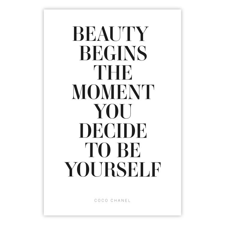 Where Beauty Begins - black English quote on a white background