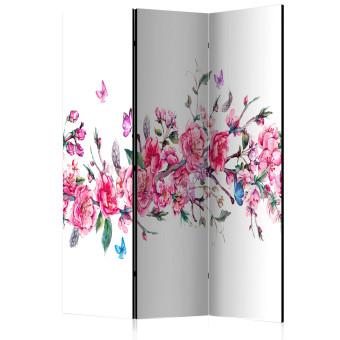 Room Divider Flowers and Butterflies (3-piece) - romantic cherry blossoms on white