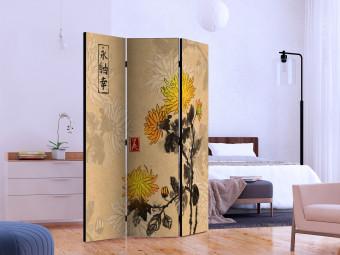 Room Divider Chrysanthemums (3-piece) - romantic flowers inspired by Japan