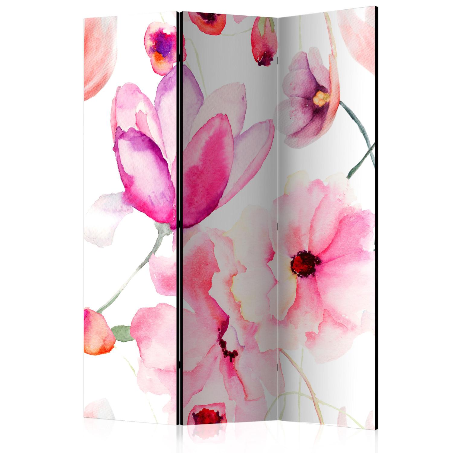 Room Divider Pink Flowers (3-piece) - composition of colorful flowers on a white background