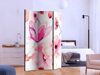 Room Divider Pink Flowers (3-piece) - composition of colorful flowers on a white background