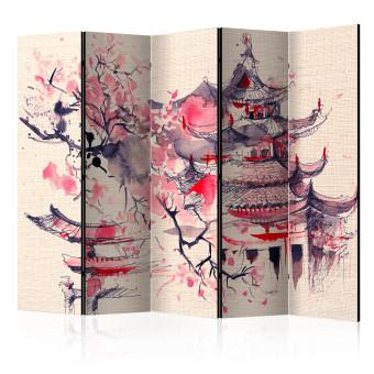 Room Divider Shogun's House II (5-piece) - oriental composition with architecture