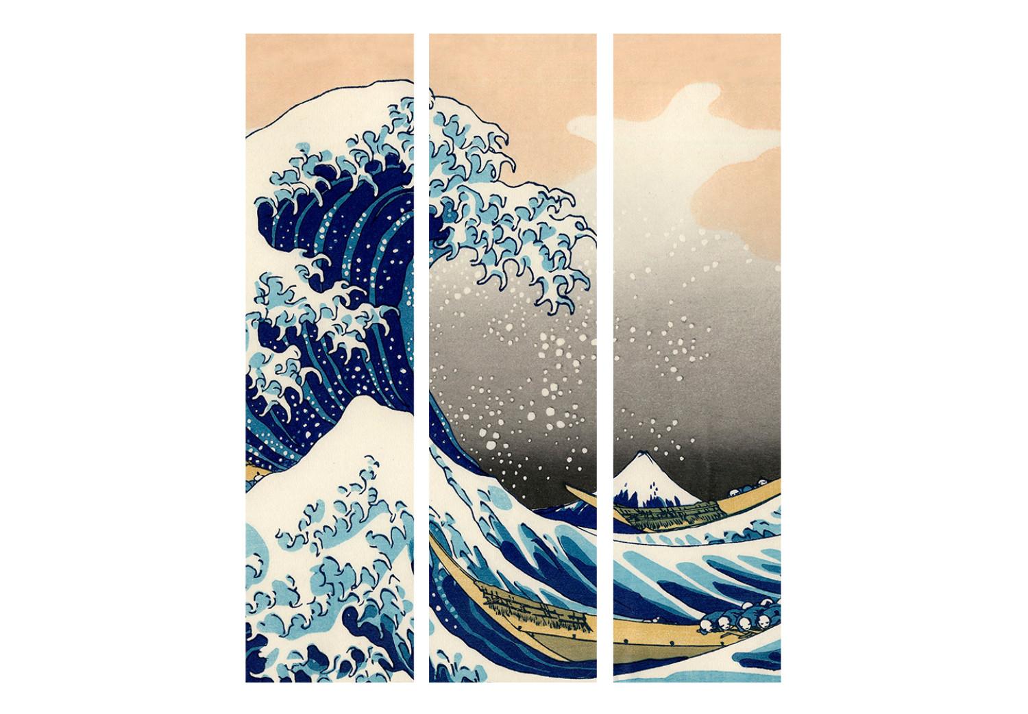 Room Divider The Great Wave off Kanagawa (3-piece) - composition inspired by Japan