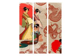 Room Divider Geishas (3-piece) - women in kimonos in an oriental composition