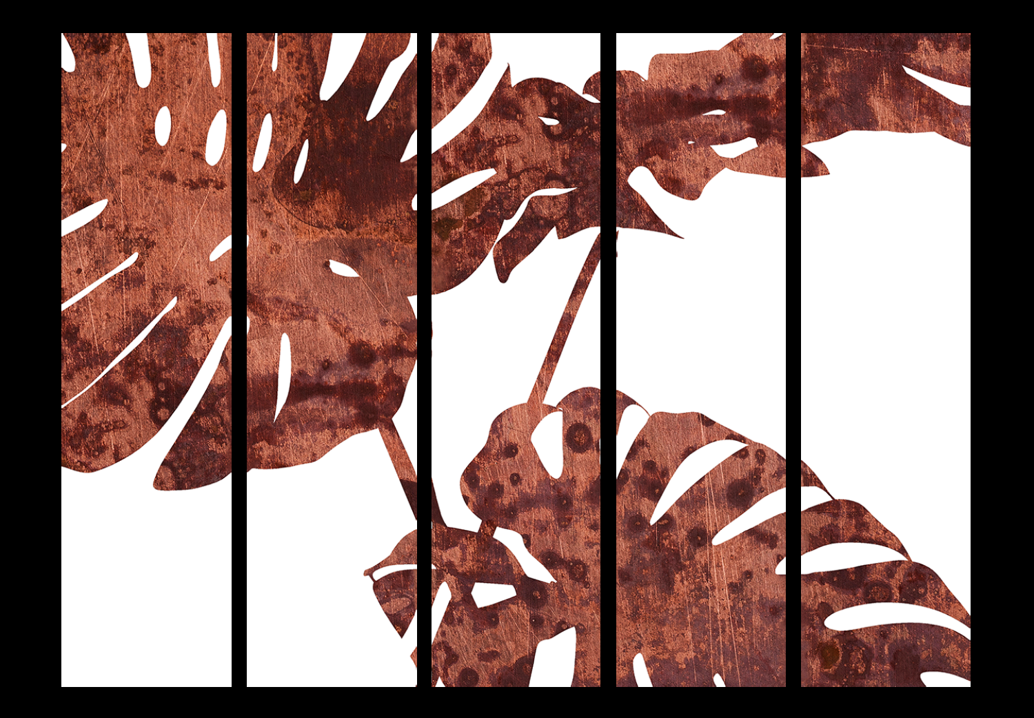 Room Divider Exquisite Monstera II (5-piece) - rusty leaves of a tropical plant