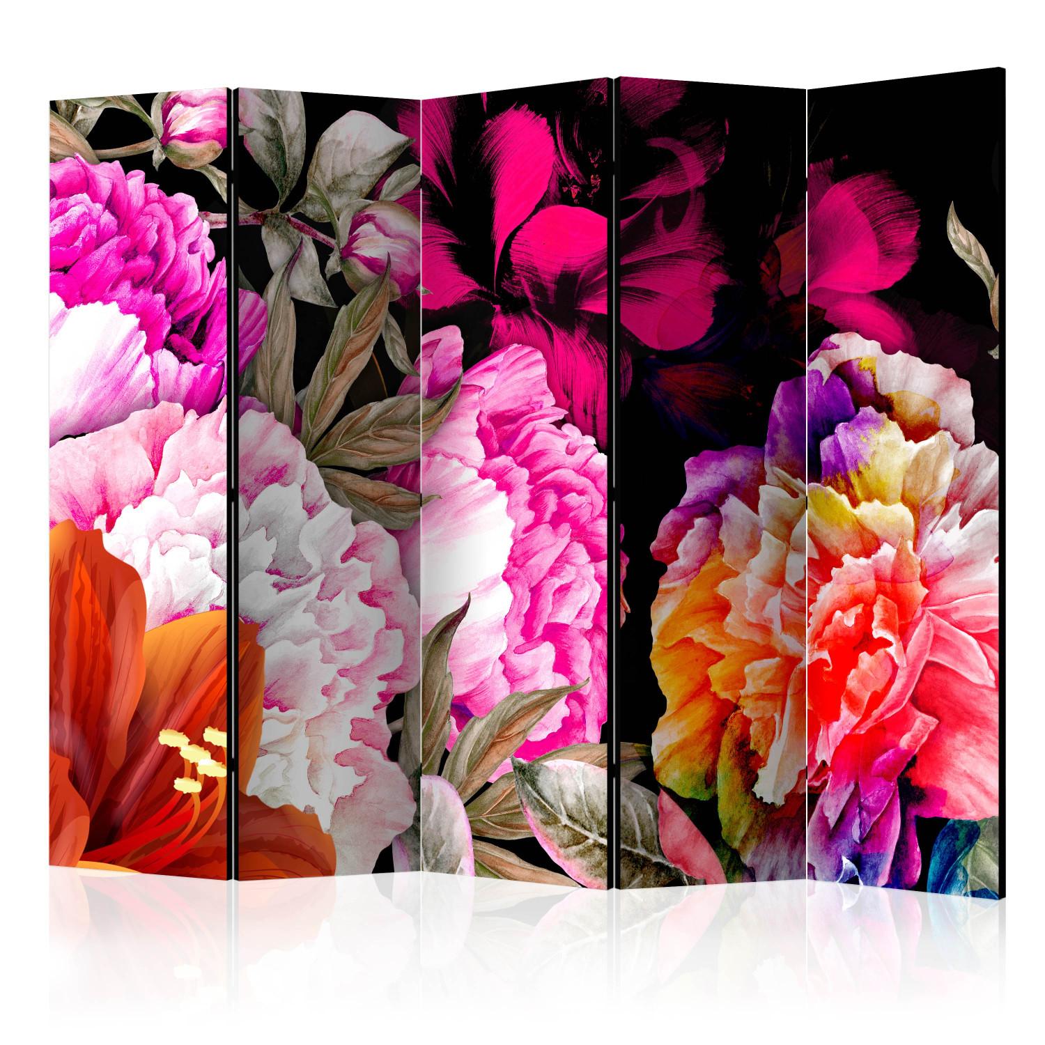 Room Divider Luxuriant Summer II (5-piece) - composition of beautiful colorful flowers