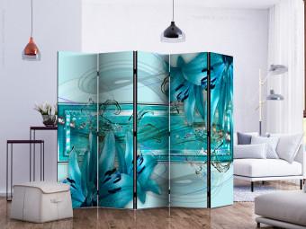 Room Divider Turquoise Idyll II (5-piece) - blue abstraction in plants