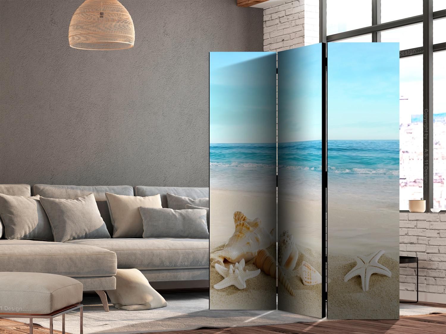 Room Divider Blue Tranquility (3-piece) - beach landscape and blue sea