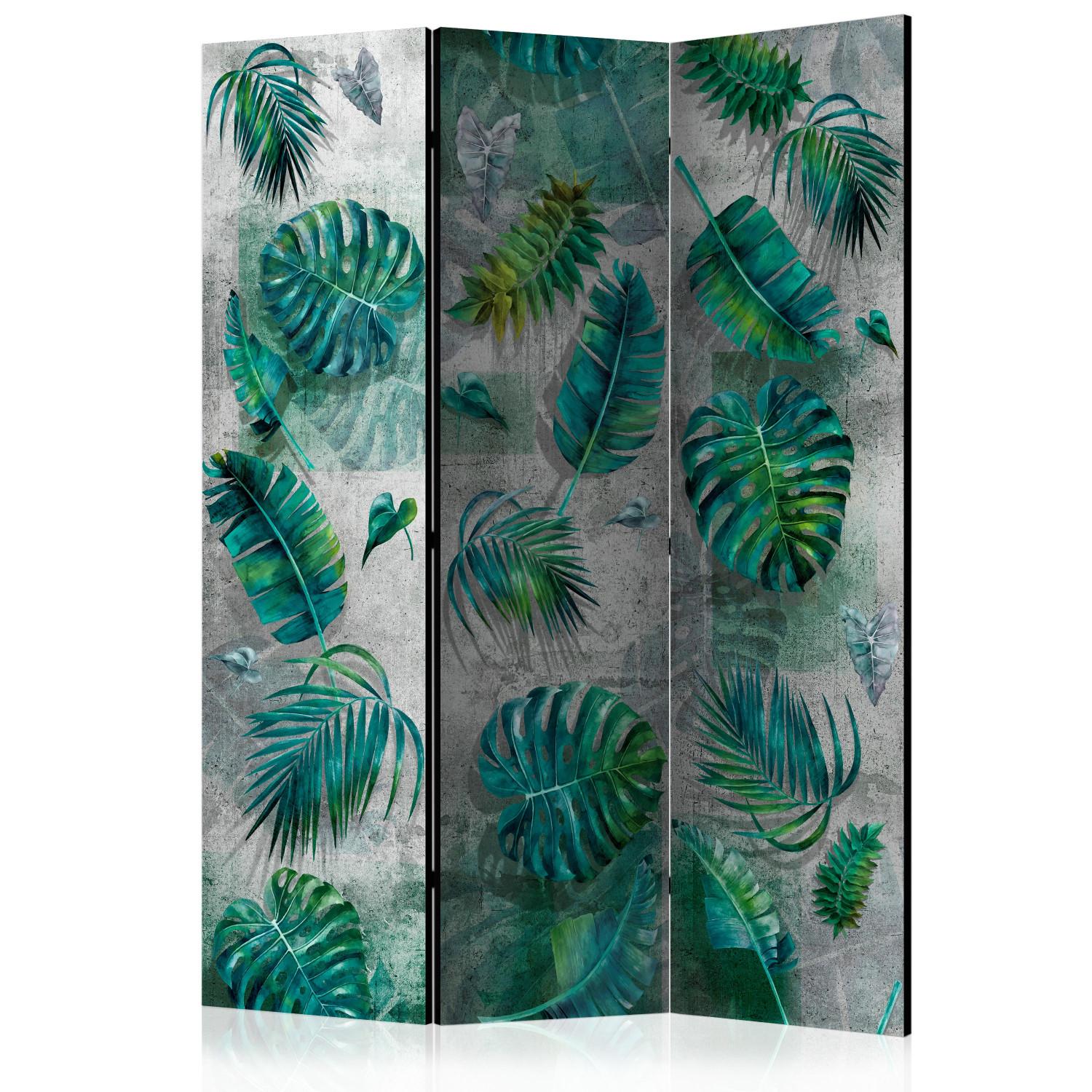Room Divider Modernist Jungle (3-piece) - green leaves on a gray background