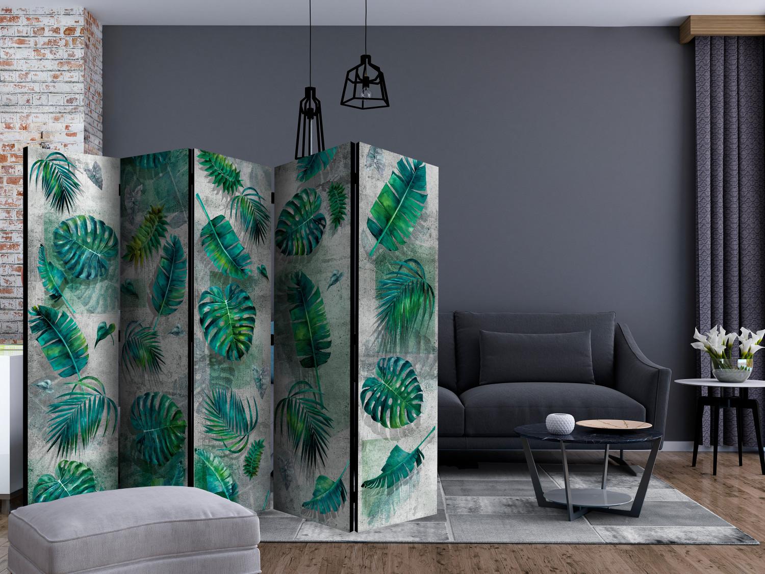 Room Divider Modernist Jungle II (5-piece) - leaves of tropical plants