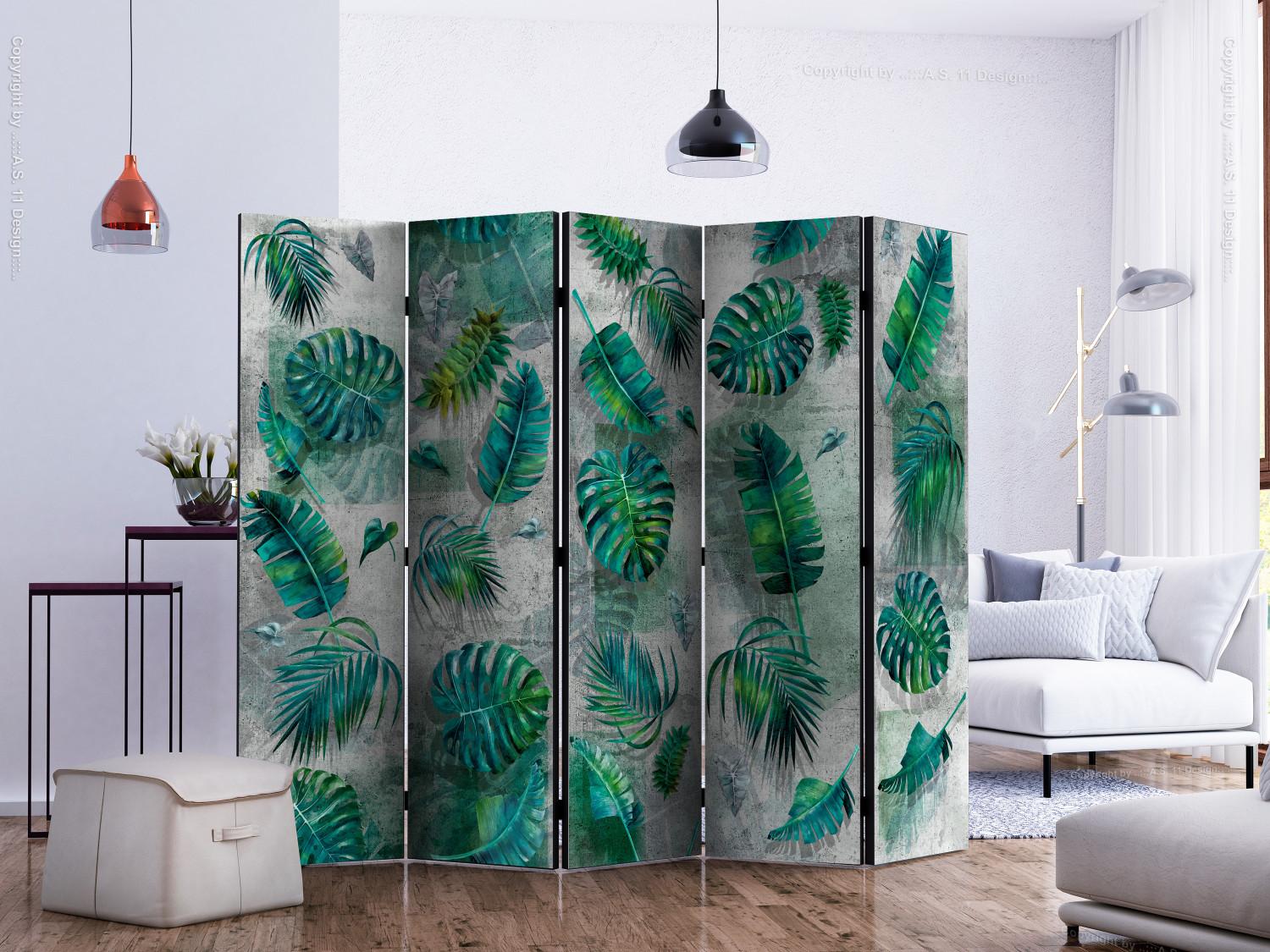 Room Divider Modernist Jungle II (5-piece) - leaves of tropical plants
