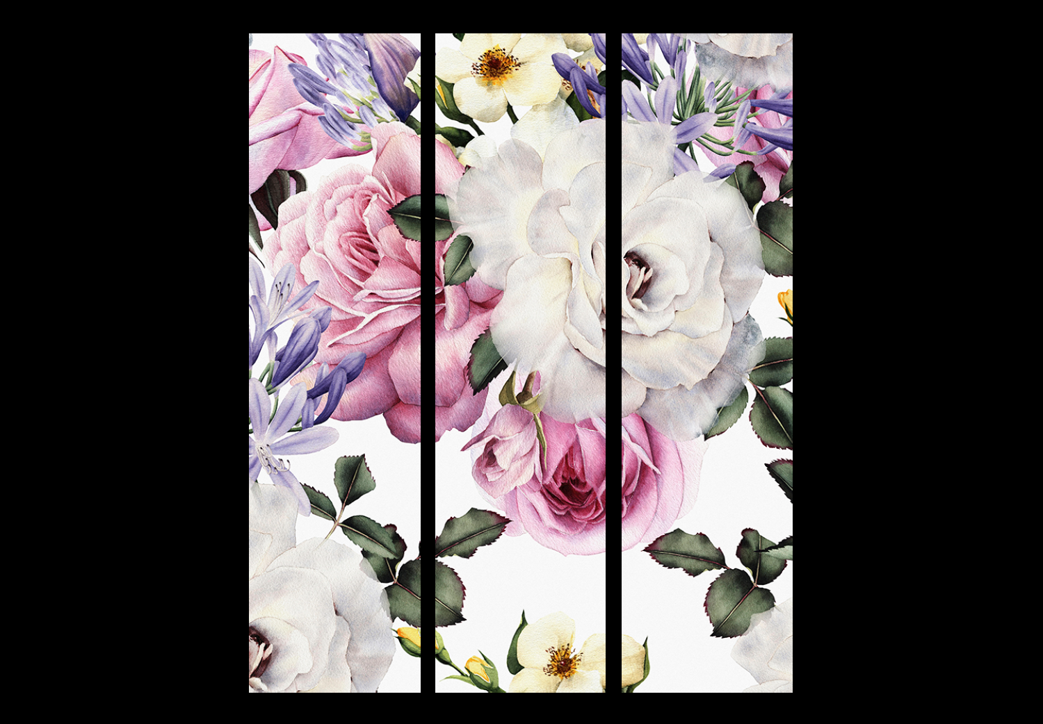 Room Divider Sentimental Garden (3-piece) - colorful flowers on a white background