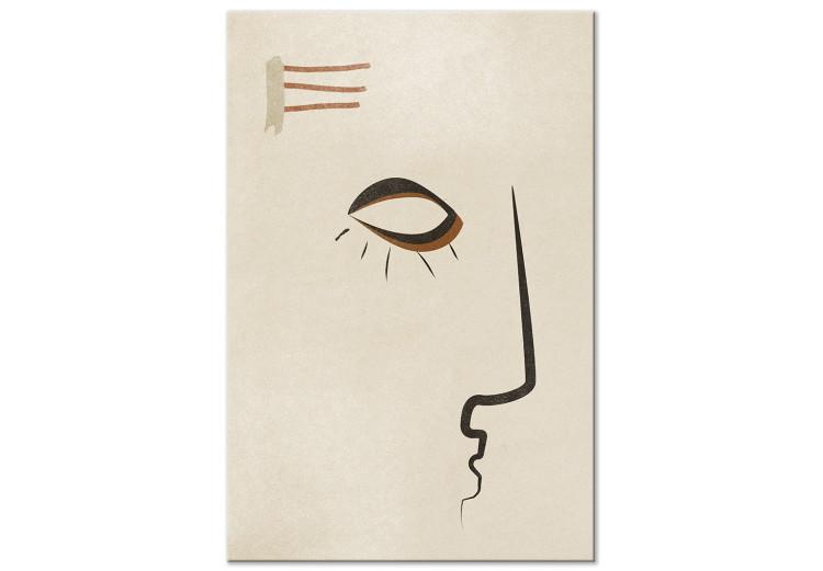 Canvas Print Face profile - abstract, black sketch on beige background