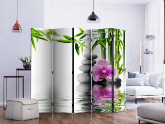 Room Divider Orchid Serenity II (5-piece) - oriental composition with stones