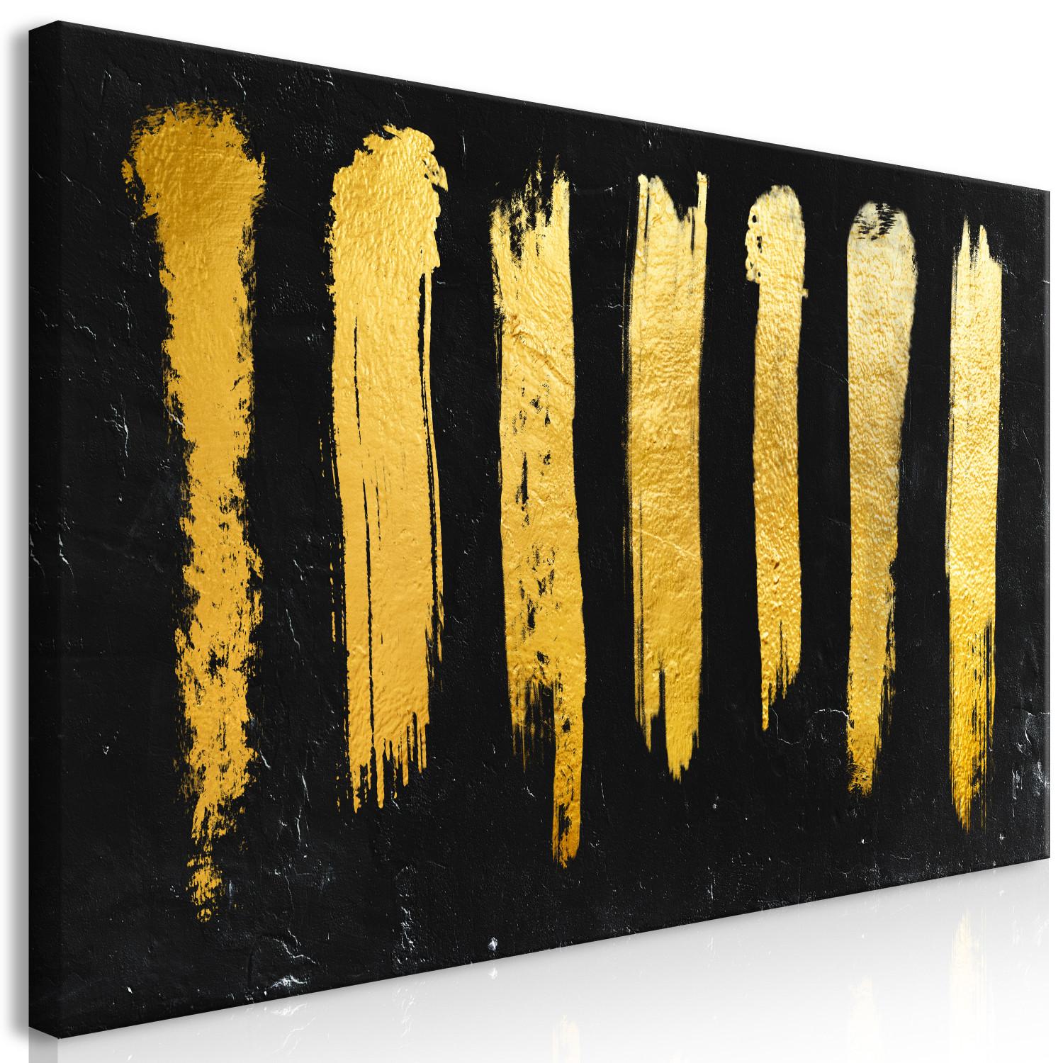 Canvas Golden brush lines - modern abstraction on black background